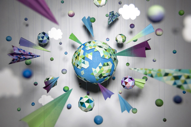 Strictlypaper - Low Gravity by Zim and Zou paper planets, paper planes, paper clouds, paper stars, paper universe, white background