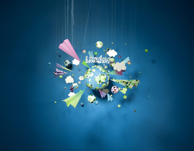Strictlypaper - Low Gravity by Zim and Zou paper planes, paper clouds, paper planets in a mini paper universe