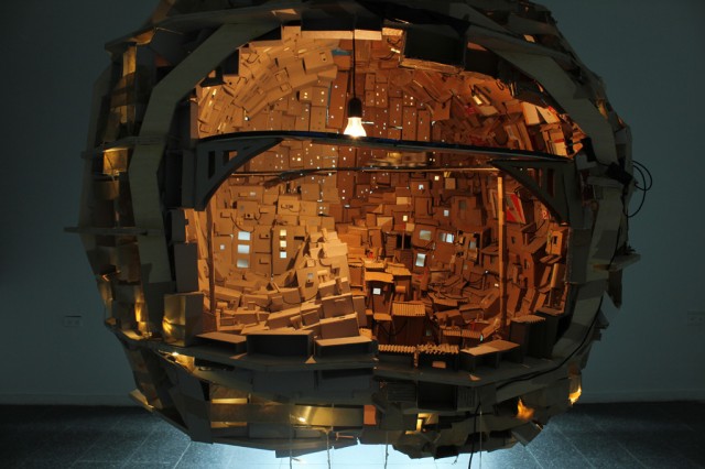 A Brain as City build out of Cardboard from the Inside